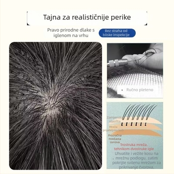 Muška perika od pravih vlasi, ručno tkana, lagana i prozračna, pokriva sijedu kosu, model 1253