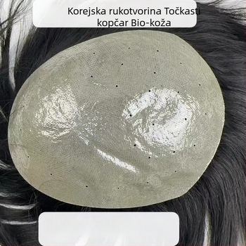 Muška ručno tkana potpuna perika od pravih ljudskih vlasi, srednje duga, bez bojanja ili trajne, povećava volumen kose