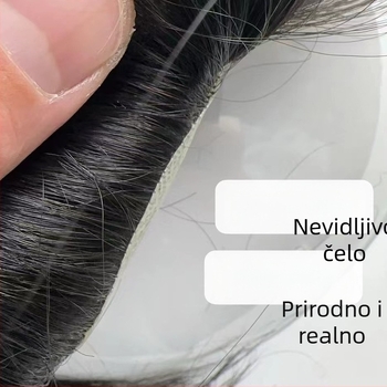 Muška ručno tkana potpuna perika od pravih ljudskih vlasi, srednje duga, bez bojanja ili trajne, povećava volumen kose