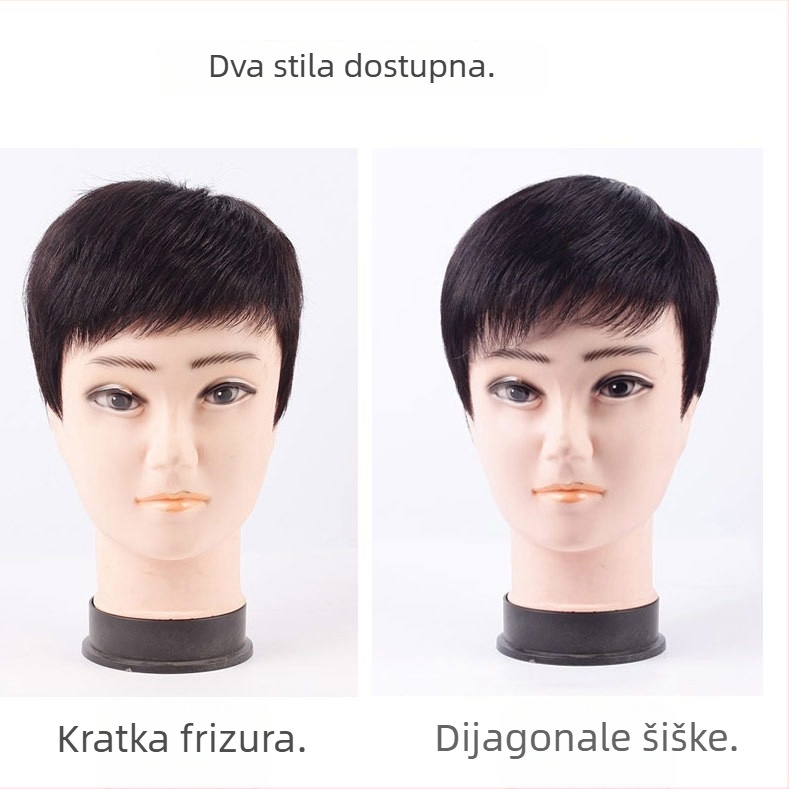 Muška perika od ljudskih vlasi, kratka duljina, prirodan i realističan izgled, pogodno za bilo koju boju kože i oblik lica, za muškarce srednje dobi i starije