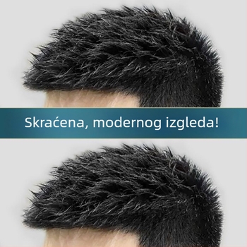 Muška perika od pravih vlasi, kratka, bez šavova, nevidljiva, elegantan izgled, povećava volumen na vrhu glave