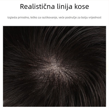 Muška perika od pravih vlasi, kratka, bez šavova, nevidljiva, elegantan izgled, povećava volumen na vrhu glave