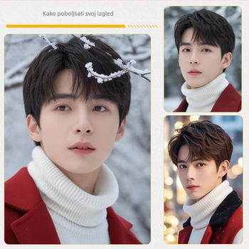 Muška perika, korejskog stila, kratka kosa, prirodan izgled, ljudska kosa, pokriva gubitak kose, može se bojiti ili permirati