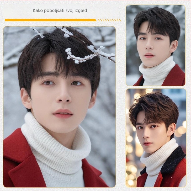 Muška perika, korejskog stila, kratka kosa, prirodan izgled, ljudska kosa, pokriva gubitak kose, može se bojiti ili permirati