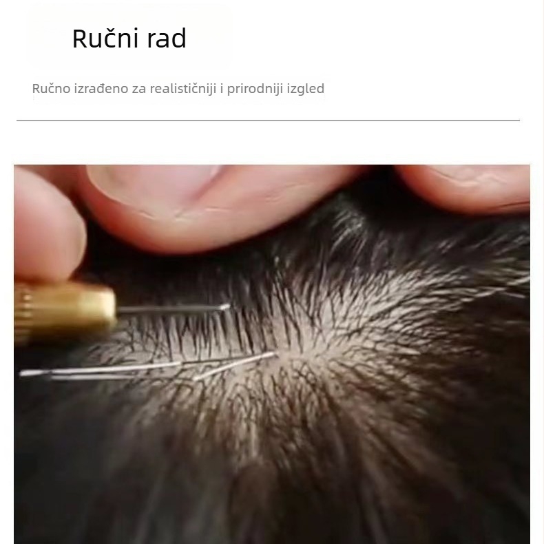 Patch od pravih ljudskih vlasi za muškarce, prednja čipkasta mreža Swiss net, prozračan, ručno pleten, pogodno za bojanje