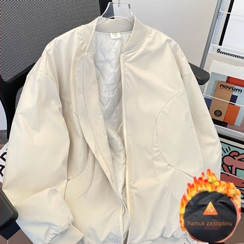 Harrington jakna – otporna na habanje od poliesterskog blend-a, stojeći ovratnik, zatvarač, labavi kroj, dugi rukavi, zimska svakodnevna vanjska odjeća