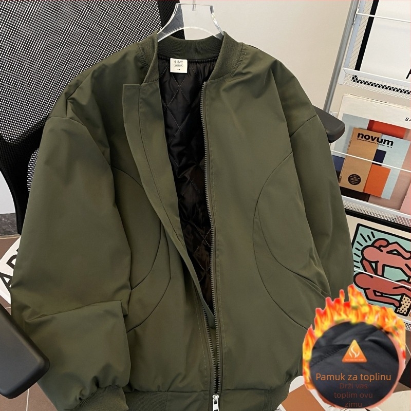 Harrington jakna – otporna na habanje od poliesterskog blend-a, stojeći ovratnik, zatvarač, labavi kroj, dugi rukavi, zimska svakodnevna vanjska odjeća