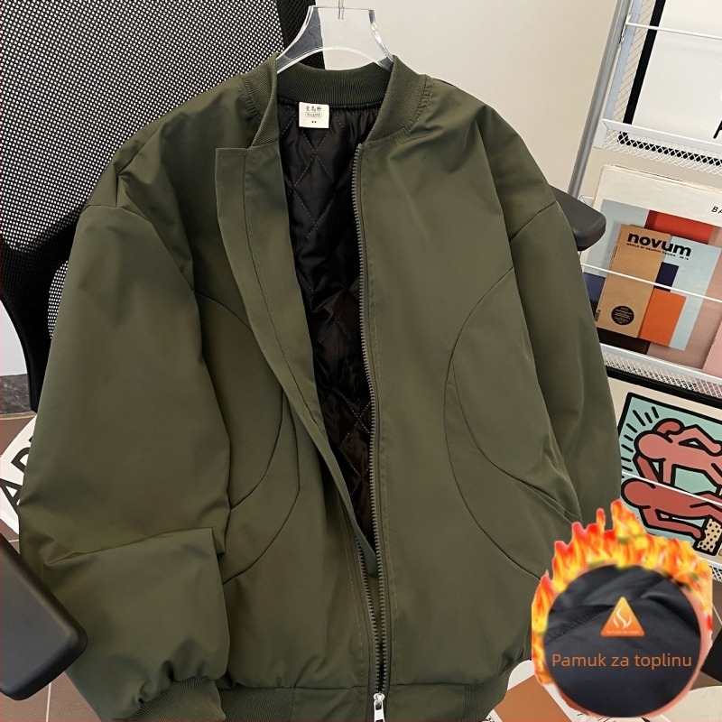 Harrington jakna – otporna na habanje od poliesterskog blend-a, stojeći ovratnik, zatvarač, labavi kroj, dugi rukavi, zimska svakodnevna vanjska odjeća