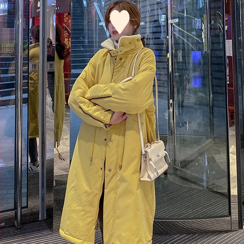 Ženski pamučni kaput srednje duljine, ležeran kroj, dugi rukavi, debeli topli pamuk, zima 2025