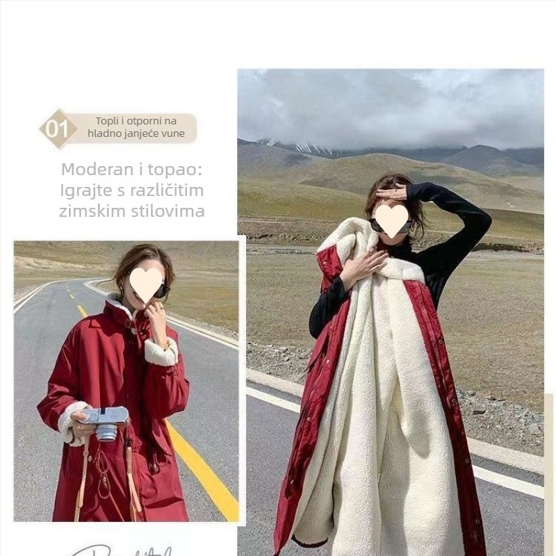 Ženski pamučni kaput srednje duljine, ležeran kroj, dugi rukavi, debeli topli pamuk, zima 2025