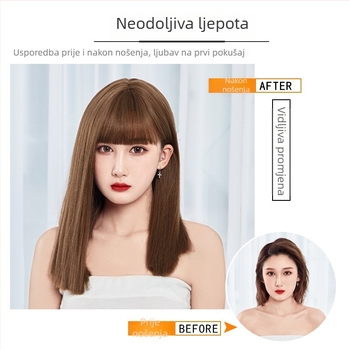 Perika, dugačka ravna kosa s šiškama, model 508JQ, korejski stil, vlakno otporno na visoke temperature