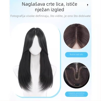 Dio peruke za volumen na vrhu glave – ručno pletena, proteinska žica, ravna kosa, nevidljivi gornji dio, bez bojanja