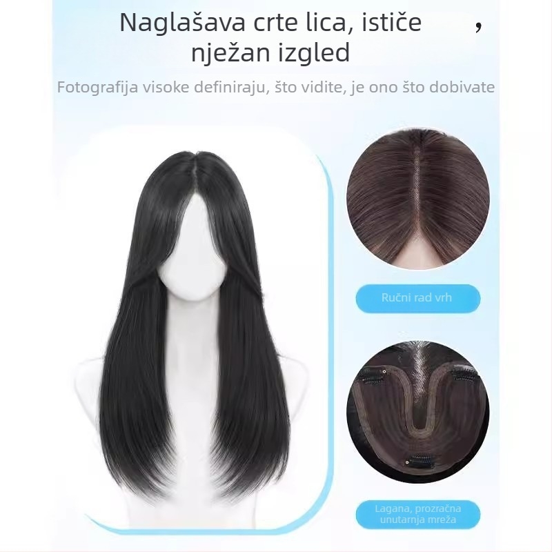 Dio peruke za volumen na vrhu glave – ručno pletena, proteinska žica, ravna kosa, nevidljivi gornji dio, bez bojanja