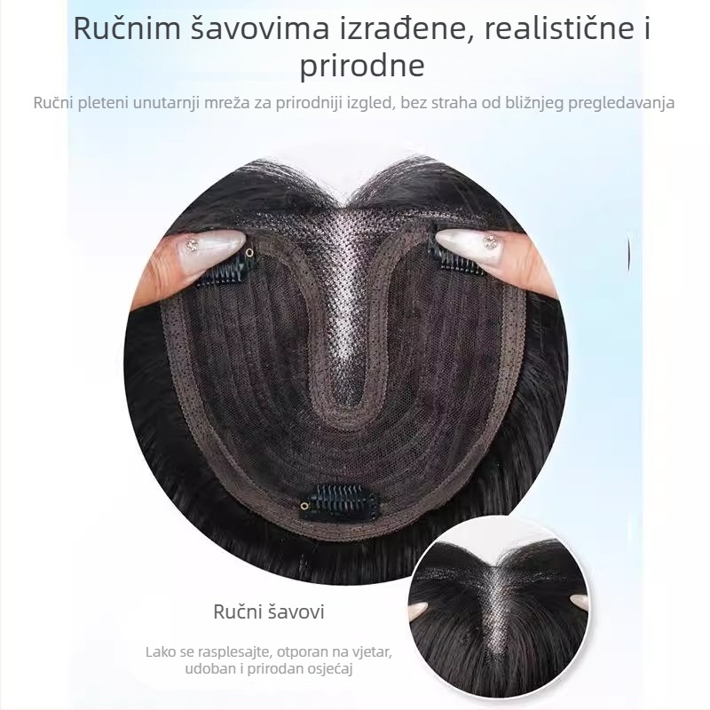 Dio peruke za volumen na vrhu glave – ručno pletena, proteinska žica, ravna kosa, nevidljivi gornji dio, bez bojanja