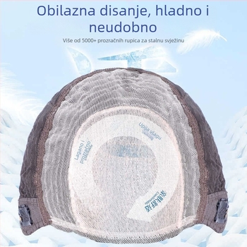 Perika od pravih ljudskih vlasi, prirodan stil, ravne šiške, može se bojiti i trajno oblikovati, mehanička obrada