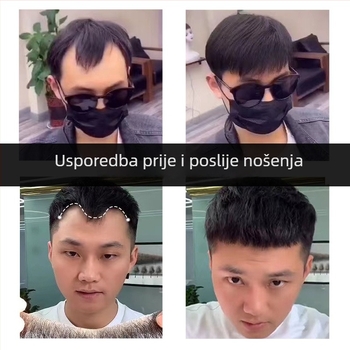 Muški dijelovi paruke s prednjim bangs i M-oblikom linije kose, pravi ljudski kos, potpuno ručno pleteni