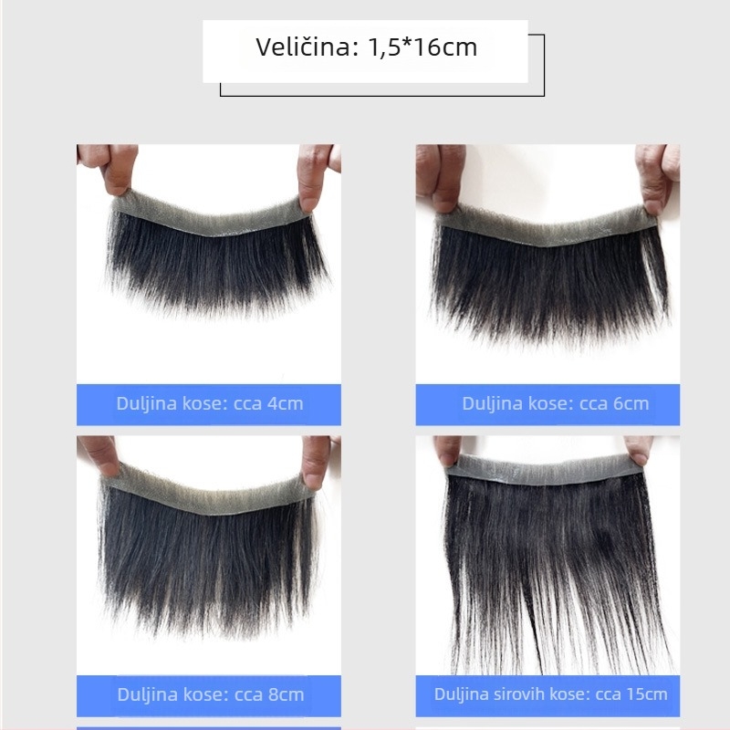 Muški dijelovi paruke s prednjim bangs i M-oblikom linije kose, pravi ljudski kos, potpuno ručno pleteni