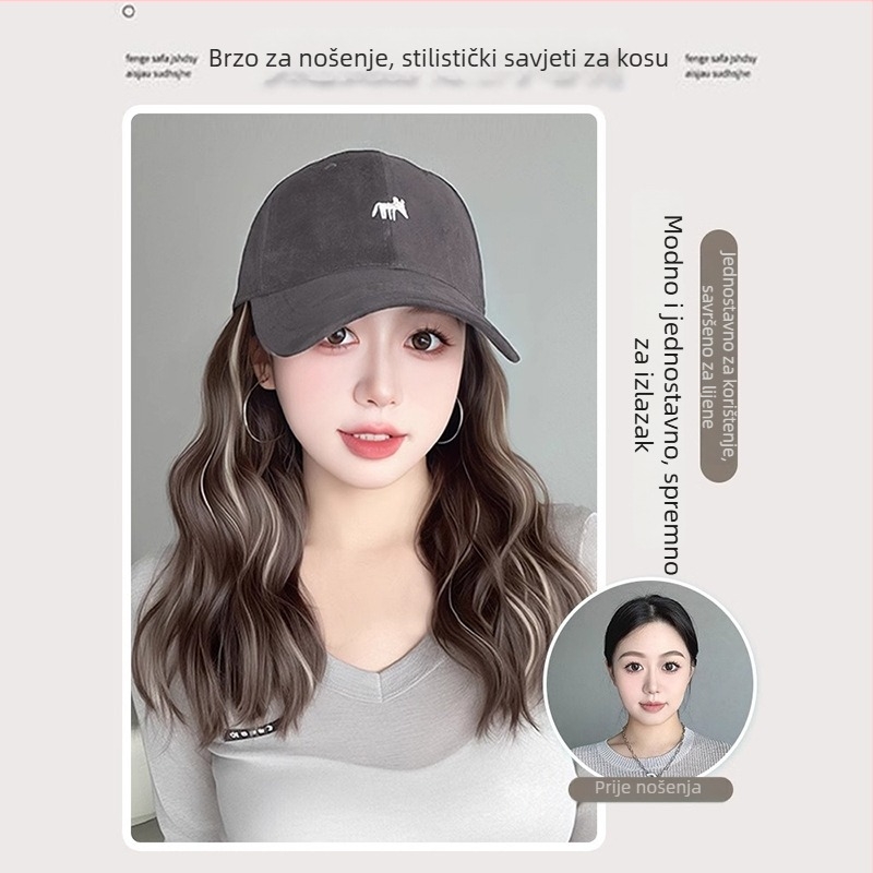 Šešir–ukomponirana perika s velikim valovima, vlakna otporna na toplinu, opcionalna fringe, korekcija oblika lica