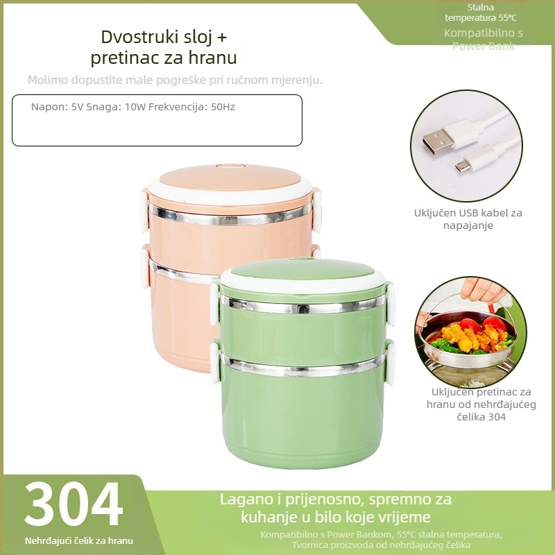 Termo kutija za ručak od 304 nehrđajućeg čelika, okruglog oblika, izolirana, kapacitet 1-2 L, jednostruki/dvostruki sloj