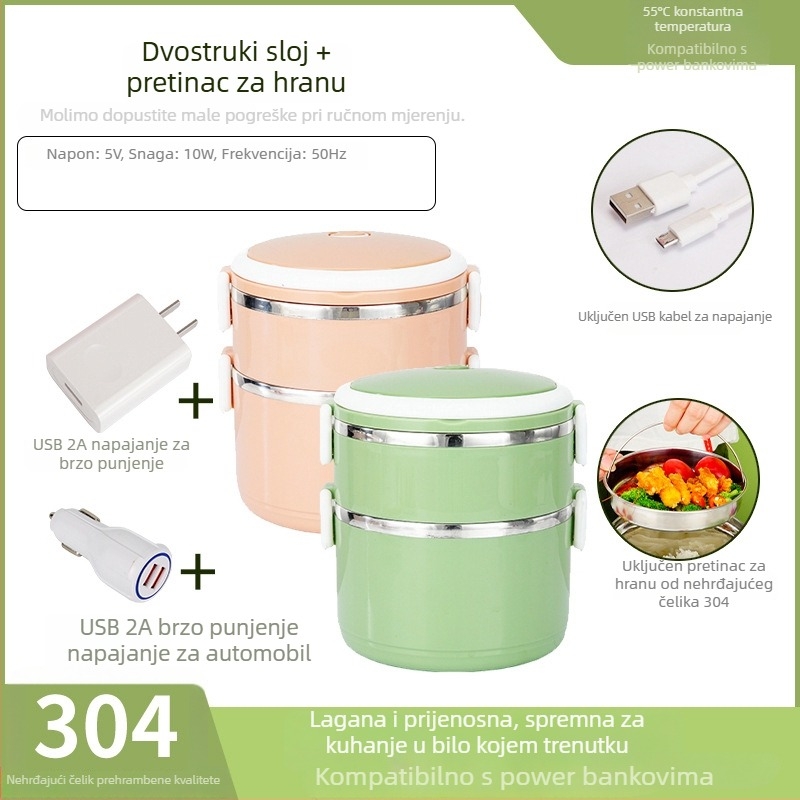 Termo kutija za ručak od 304 nehrđajućeg čelika, okruglog oblika, izolirana, kapacitet 1-2 L, jednostruki/dvostruki sloj