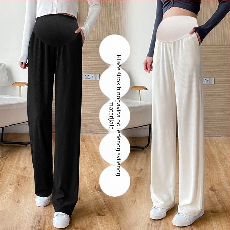 Trudničke hlače s širokim nogama, cropped dužine, Ice Silk tkanina, 95% poliester + 90–95% viskoz, prozračne