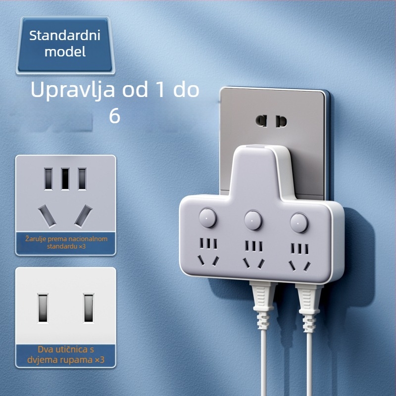 Produžni blok s USB priključcima, noćna lampica, neovisni prekidač s prikazom vremena, 10A, 220–250V