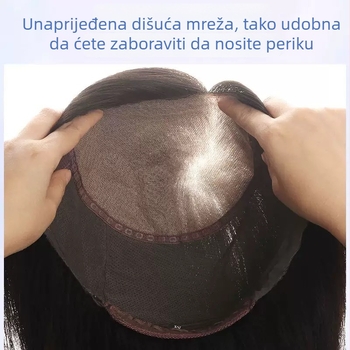 Perika za cijelu glavu za žene, pravi kosu, ručno pletena dvostrukom iglom, duga ravna kosa sa bočnim šiškama, prirodni stil, može se bojati i permirati