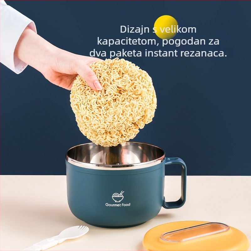 Izolirana zdjela od 304 nehrđajućeg čelika s poklopcem, 800–1000 ml, okrugla, podijeljena, prenosna kutija za ručak