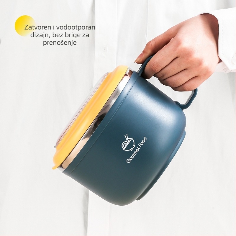 Izolirana zdjela od 304 nehrđajućeg čelika s poklopcem, 800–1000 ml, okrugla, podijeljena, prenosna kutija za ručak