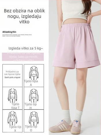 Trudničke šortse za ljeto - tanke, prozračne, do pola duljine, slobodan kroj, tkanina nylon-spandeks (90–95% nylon, do 30% spandeks), mikroelastično