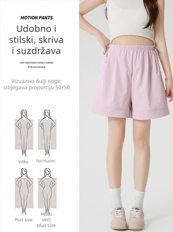 Trudničke šortse za ljeto - tanke, prozračne, do pola duljine, slobodan kroj, tkanina nylon-spandeks (90–95% nylon, do 30% spandeks), mikroelastično