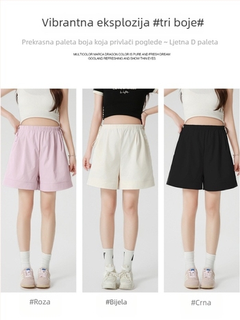 Trudničke šortse za ljeto - tanke, prozračne, do pola duljine, slobodan kroj, tkanina nylon-spandeks (90–95% nylon, do 30% spandeks), mikroelastično