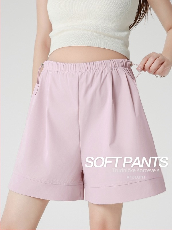 Trudničke šortse za ljeto - tanke, prozračne, do pola duljine, slobodan kroj, tkanina nylon-spandeks (90–95% nylon, do 30% spandeks), mikroelastično