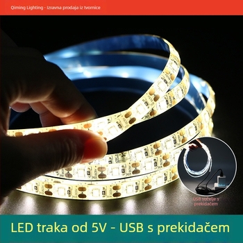 Monokromatska LED traka s samoljepivom zadnjom stranom, USB napajanje 5V, 60 LED (2835), 5W, bez podešavanja jačine, pozadina TV-a