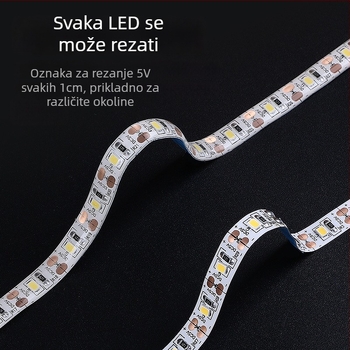 Monokromatska LED traka s samoljepivom zadnjom stranom, USB napajanje 5V, 60 LED (2835), 5W, bez podešavanja jačine, pozadina TV-a