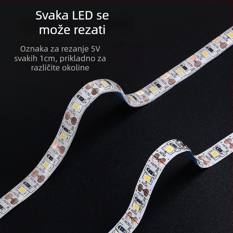 Monokromatska LED traka s samoljepivom zadnjom stranom, USB napajanje 5V, 60 LED (2835), 5W, bez podešavanja jačine, pozadina TV-a