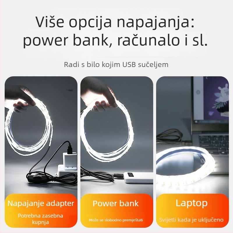 Monokromatska LED traka s samoljepivom zadnjom stranom, USB napajanje 5V, 60 LED (2835), 5W, bez podešavanja jačine, pozadina TV-a