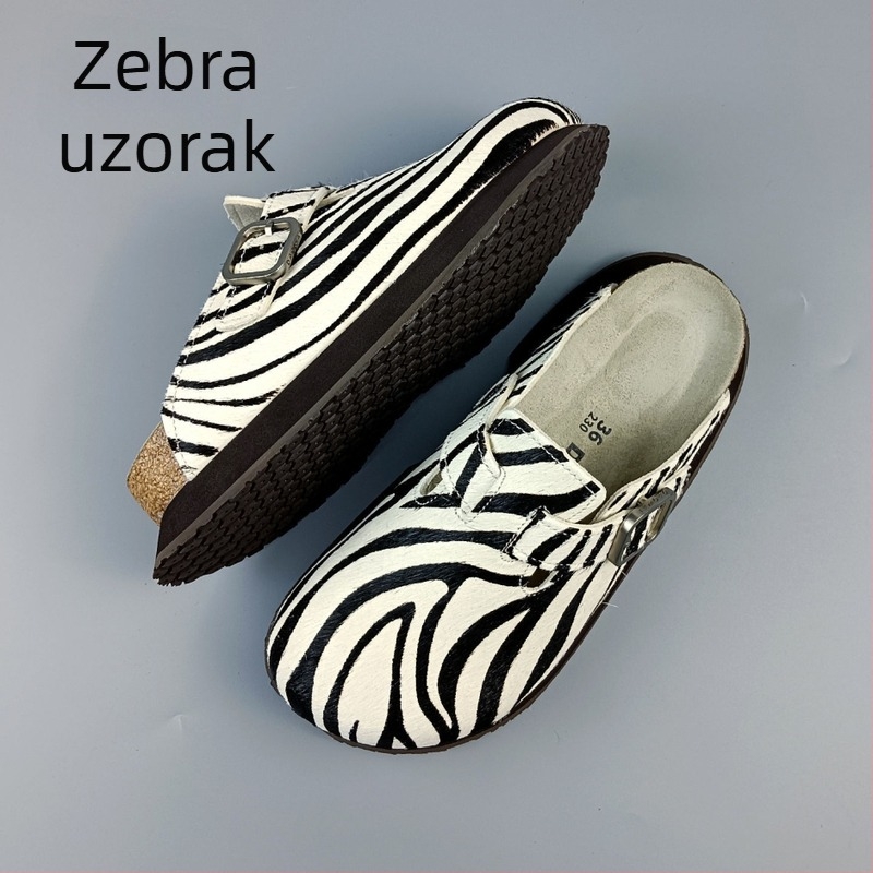 Ženske corkove klin papuče s kopčom - Gornji materijal: konjska dlaka; đon: guma; unutarnji materijal: super vlakna; debljina đona: 3–5 cm