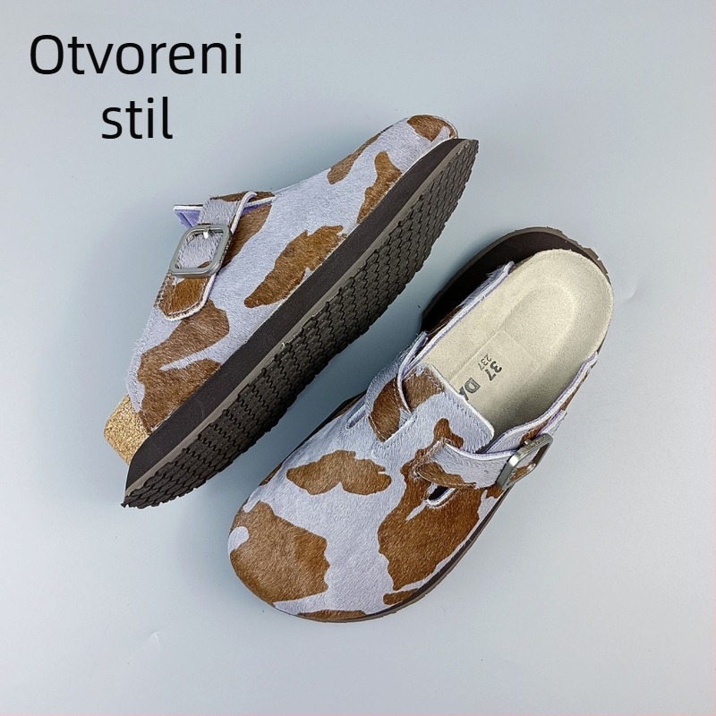 Ženske corkove klin papuče s kopčom - Gornji materijal: konjska dlaka; đon: guma; unutarnji materijal: super vlakna; debljina đona: 3–5 cm