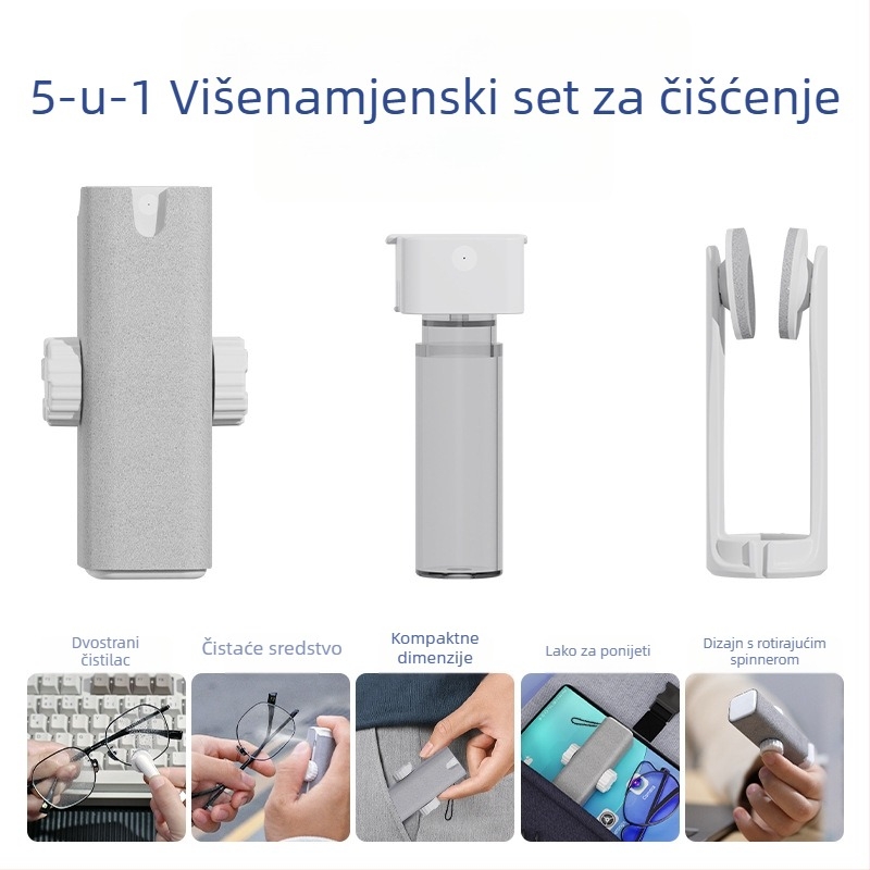 Pet u jedan set za čišćenje naočala i ekrana, ABS, 18 g, pogodan za prijenosna računala, mobilne telefone i računala