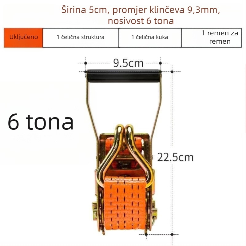 6t Napinjač užeta za kamion, ručni, teški, bez zavarivanja, napinjač pojasa