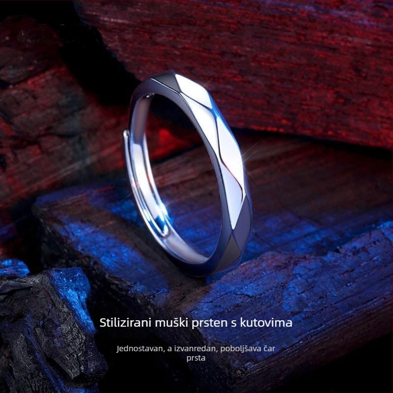 Muški prsten od S925 srebra - jednostavan krug, geometrijski stil, elektroplatirani završetak, 1,8 g