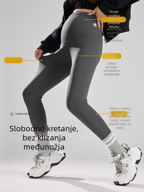 Trudničke hlače od najlona s debelim flisom, za jesen/zimu 2025, visoki struk za podršku trbuha, uski kroj