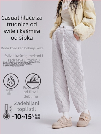 Hlače za trudnoću sa širokim krojem za zimu, debele i udobne, visoki pojas, najlon materijal, kopča za potporu trbuha