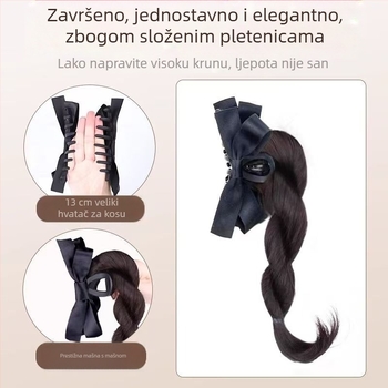 Perika s visokim repom, kopčom s mašnicom, samovrtećuća pletenica, prsten za bun, dvostruki rep, žica otporna na toplinu