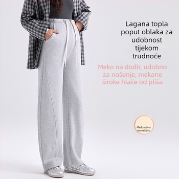 Trudničke hlače za jesen-zimu – opušteni kroj, pojas s čvorom, visoka elastičnost, 50–70% poliester, <30% viskoze, jesen 2025