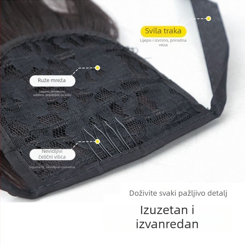 Strap-On kovrčava lažna rep kosa — kosa od toplinski otporne žice, mehanizam za ugradnju, univerzalno pristajanje