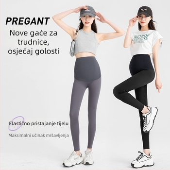 Trudničke legice — tanke, duge, joga stil, nylon 70–80% i spandeks <30%, uska kroj