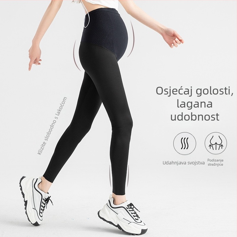 Trudničke legice — tanke, duge, joga stil, nylon 70–80% i spandeks <30%, uska kroj