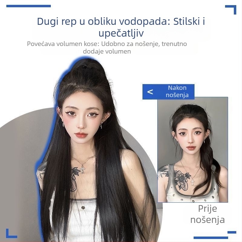 Yifei klips rep za žene — ravna rep, dlaka, vlakno otporno na toploto, klip za pričvršćivanje